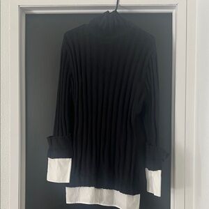 12th Tribe Black Knit Mini Dress with White Hem and Cuffs